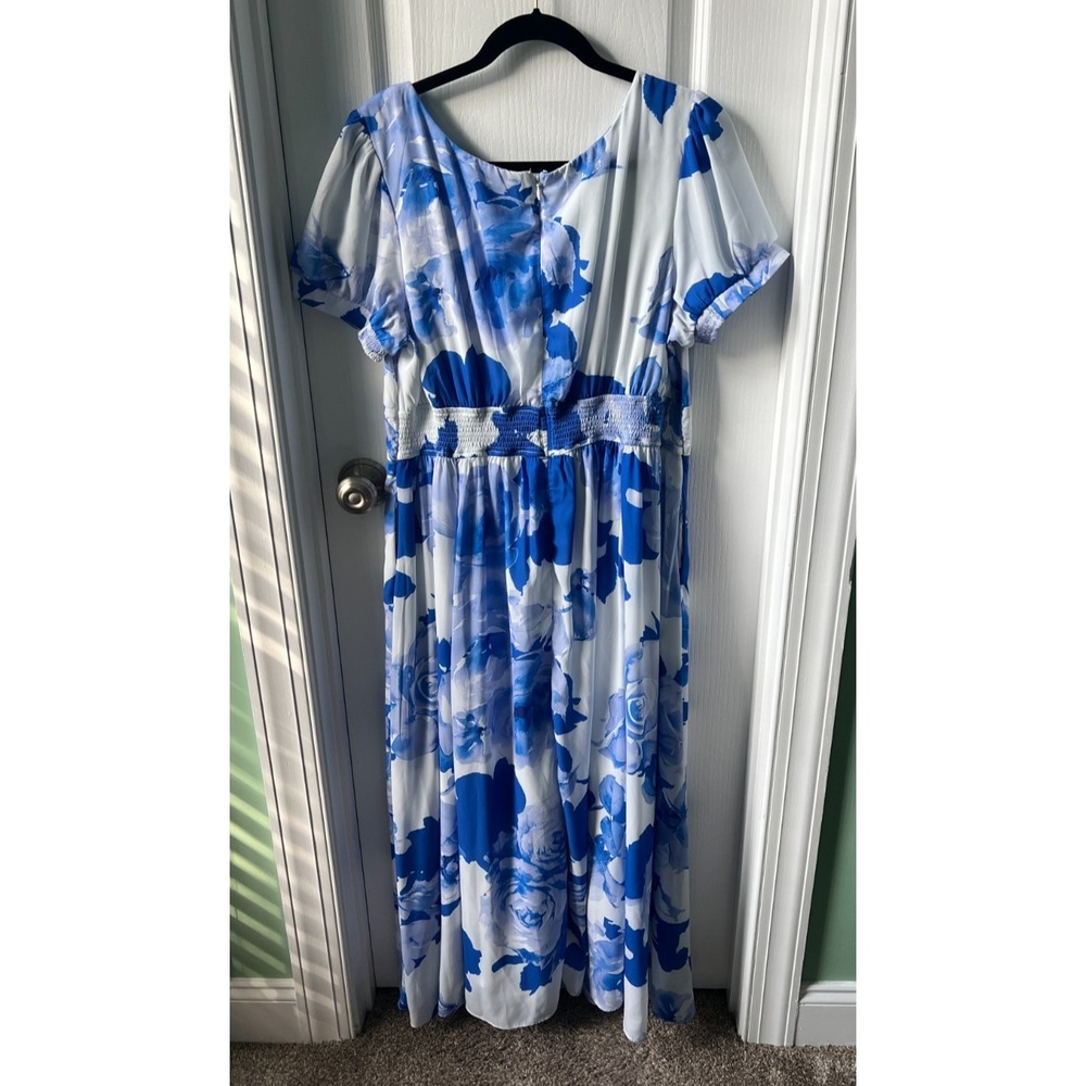 Wayward Fancies eShakti Womens Dress Blue White Floral Maxi Smocked Waist Sz 1X - Picture 2 of 5